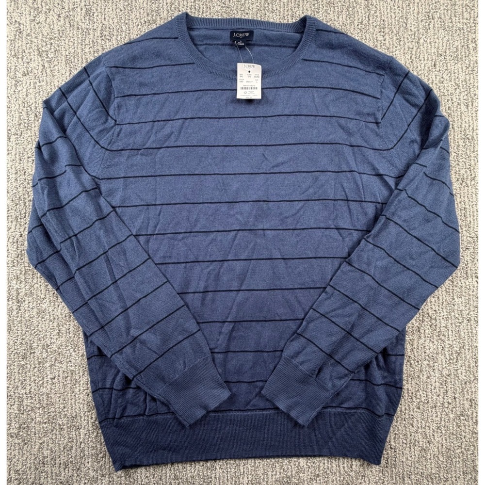 J.Crew Sweater‎ Men Large Blue Striped Merino Wool Blend Crewneck BS260